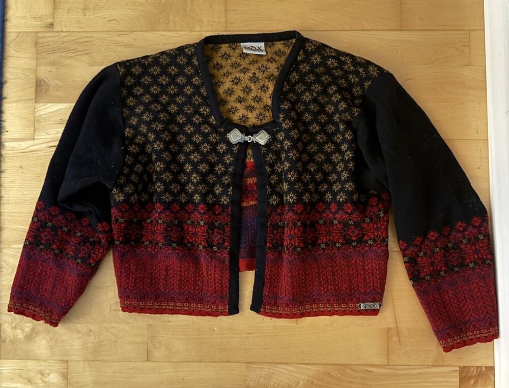 ODA of Norway Design Gerd Vikingstad Lightweight Red Tan Wool Cardigan Sweater M